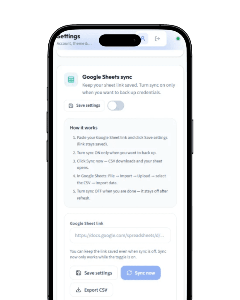 Google Sheets sync settings