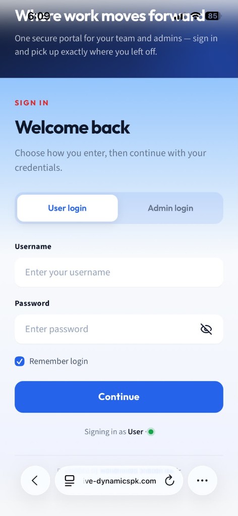 VE Dynamics secure login portal