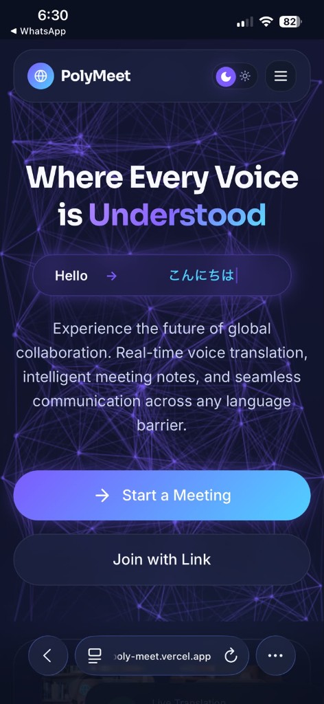 PolyMeet dark mode landing page